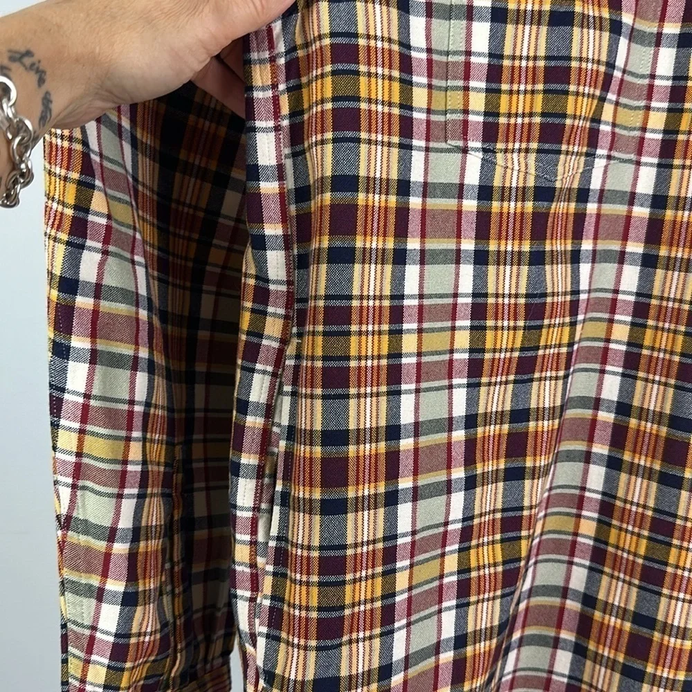 J. Crew Half Zip Pullon Shirt Jacket Large Yarn Dyed Cotton Canvas Plaid Pockets